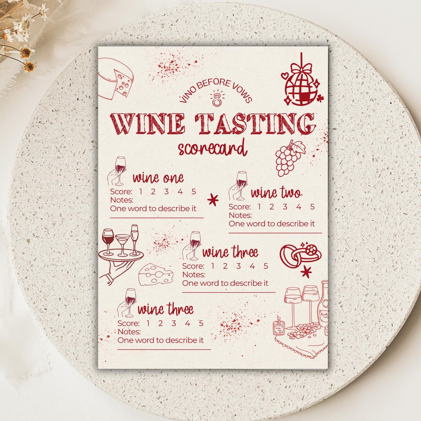Wine Tasting Notes Score Card