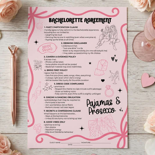 Bachelorette Party Contract - Pajamas & Prosecco Party