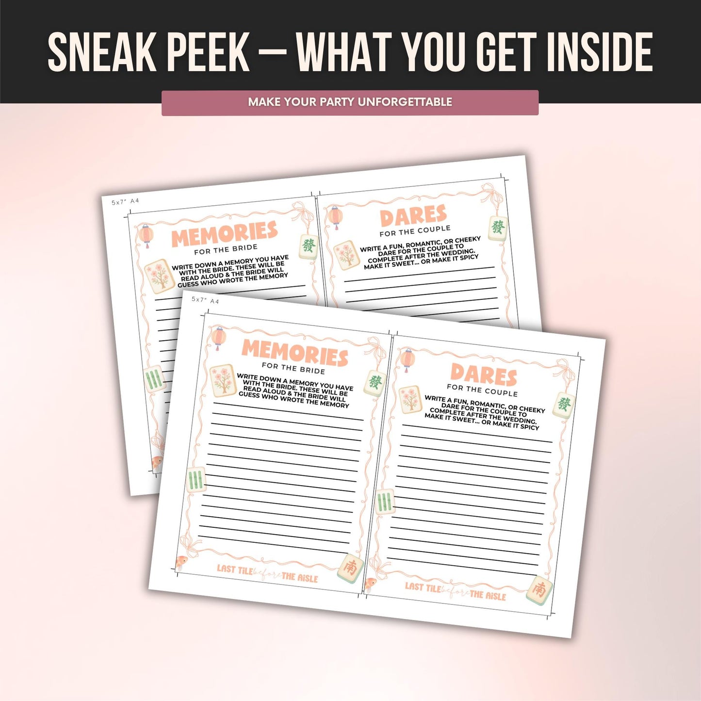 Mahjong Bachelorette Wishes and Advice Cards
