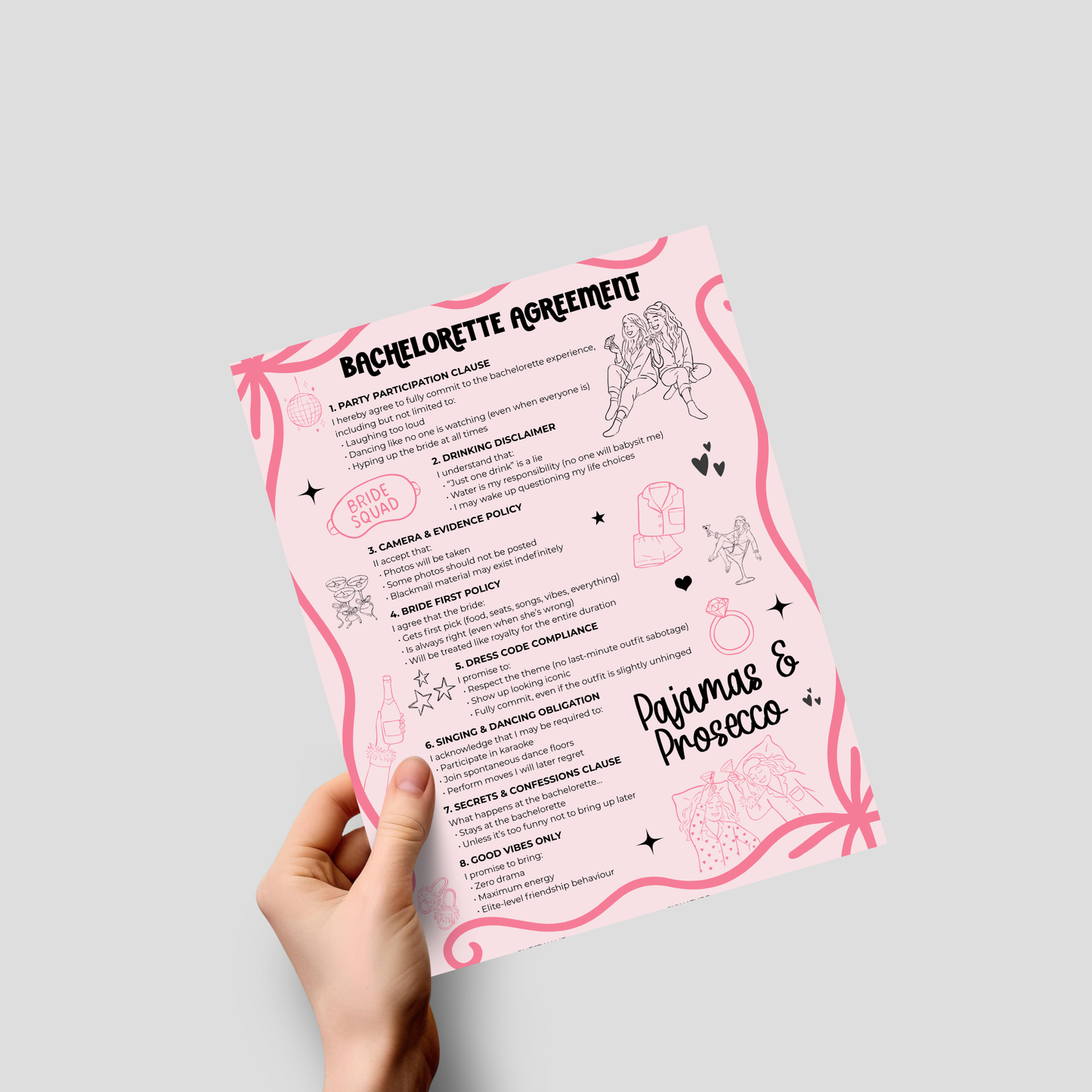 Bachelorette Party Contract - Pajamas & Prosecco Party