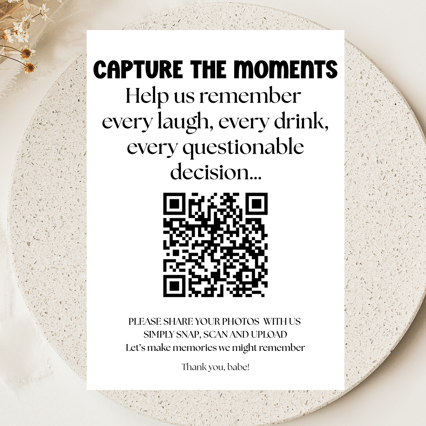 Bachelorette QR Code Photo Upload Sign