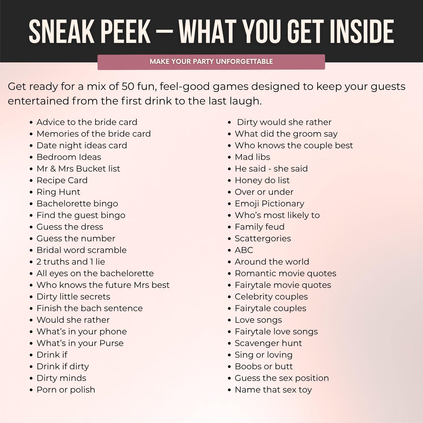 Love On The Lake Bachelorette Party Bundle - 50 Games