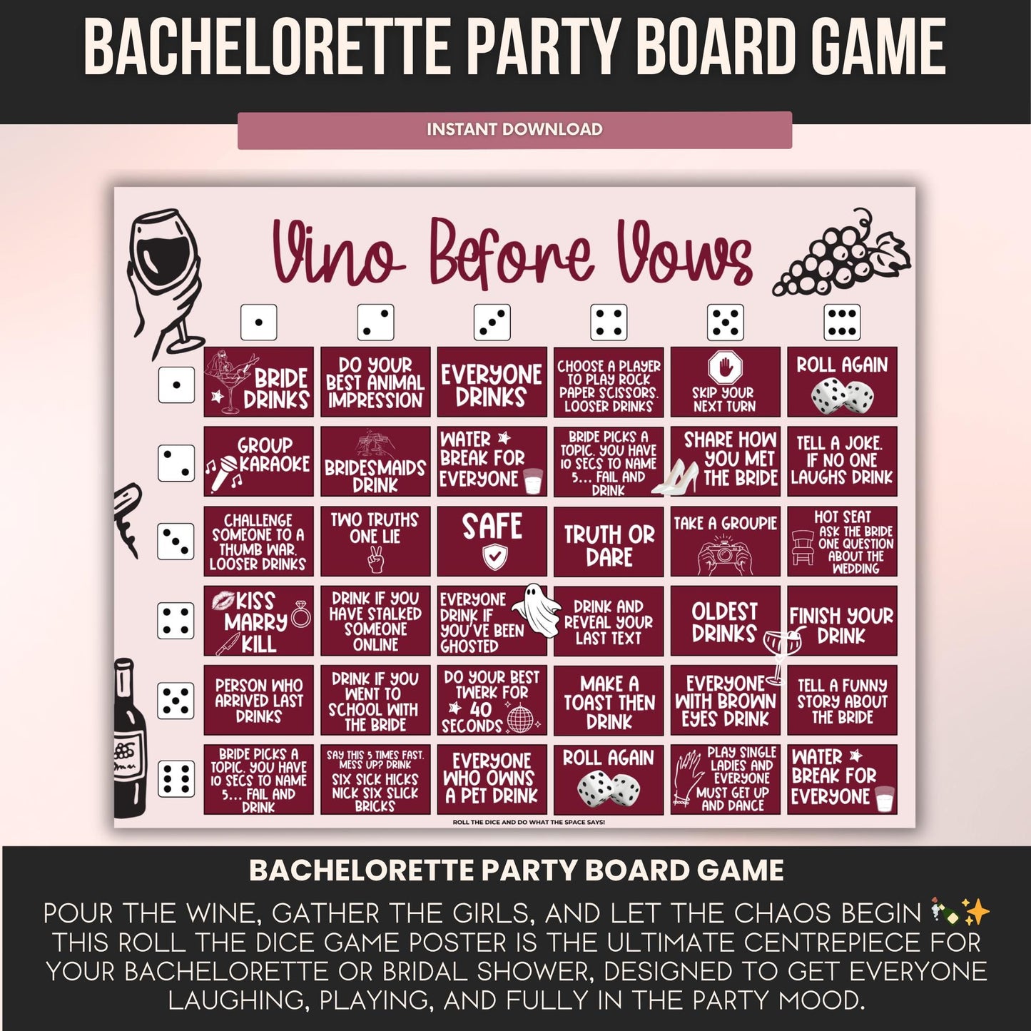 Roll The Dice Board Game - Vino Before Vows