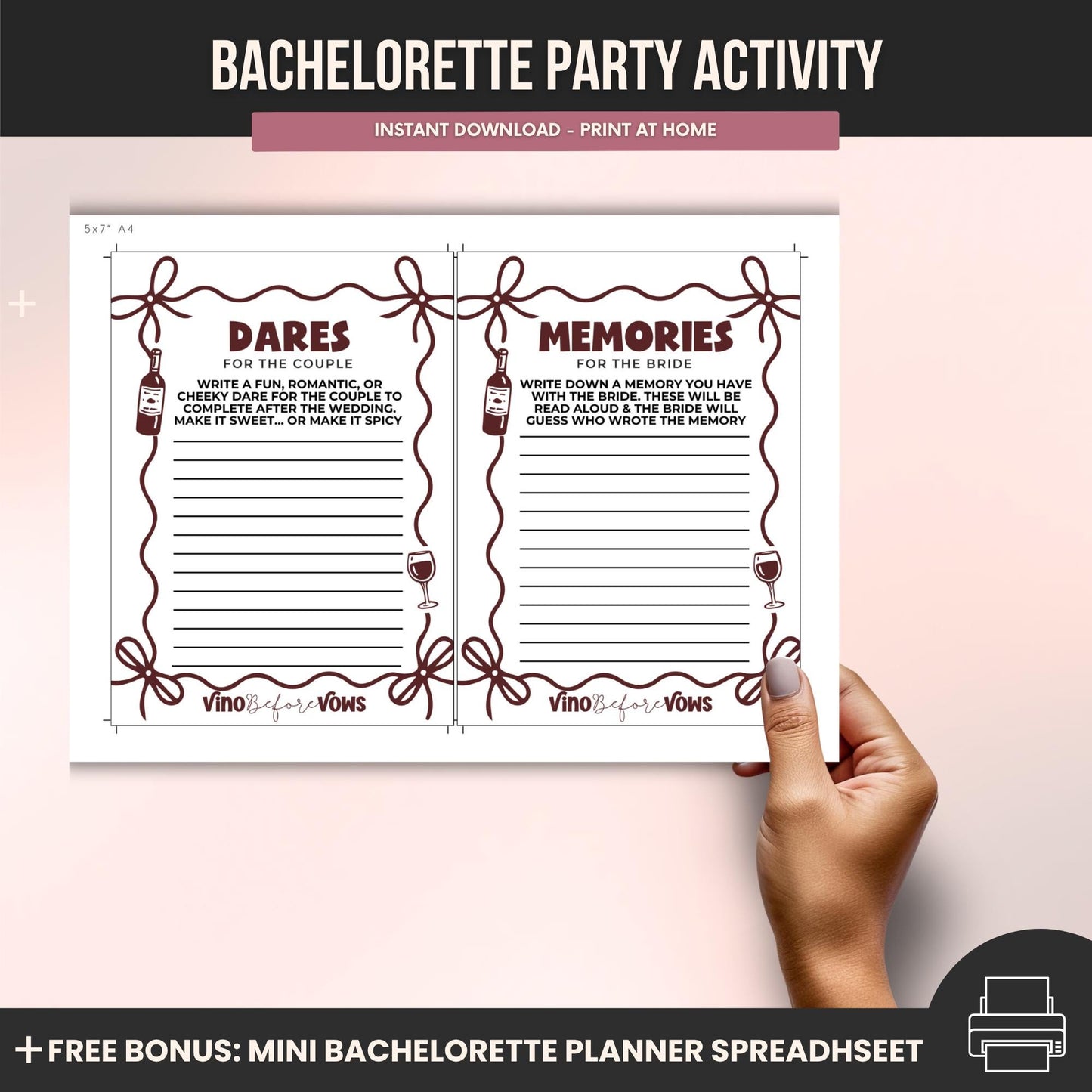 Vino Before Vows Bachelorette Wishes and Advice Cards
