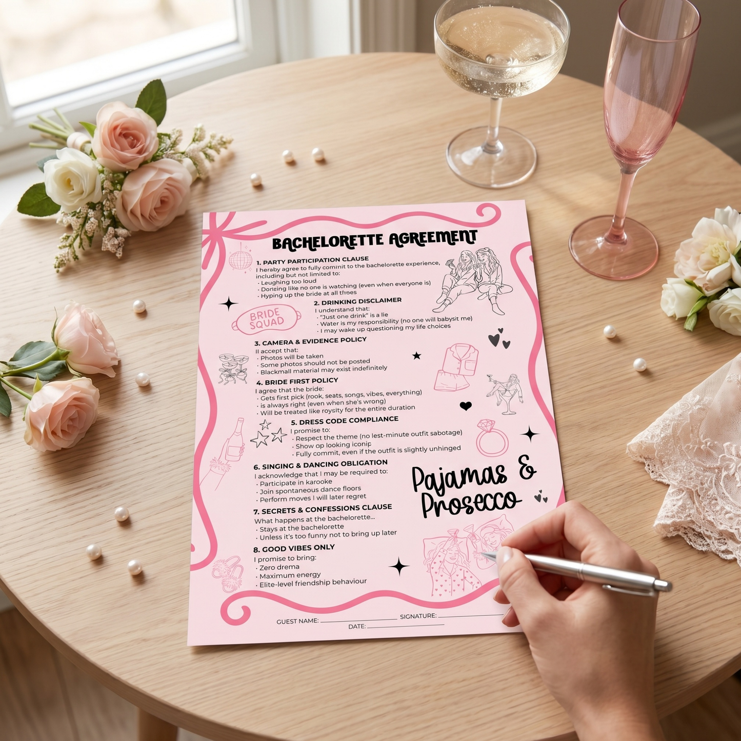 Bachelorette Party Contract - Pajamas & Prosecco Party