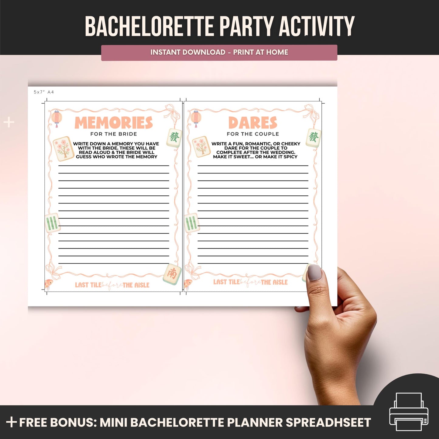 Mahjong Bachelorette Wishes and Advice Cards