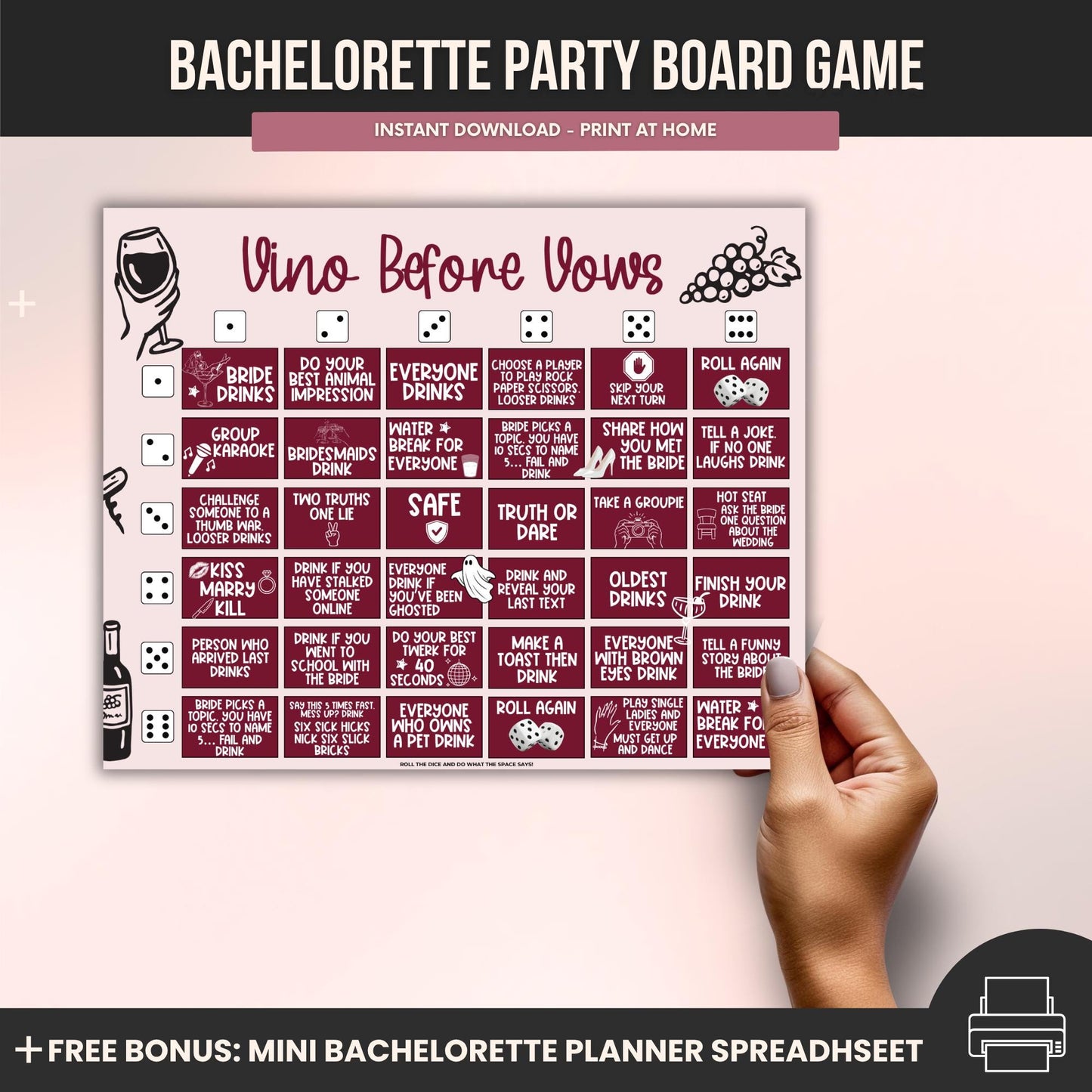 Roll The Dice Board Game - Vino Before Vows