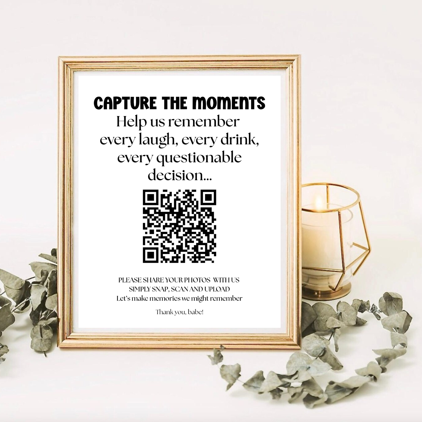 Bachelorette QR Code Photo Upload Sign