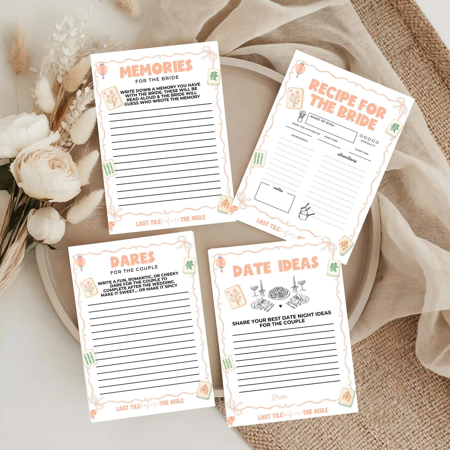 Mahjong Bachelorette Wishes and Advice Cards