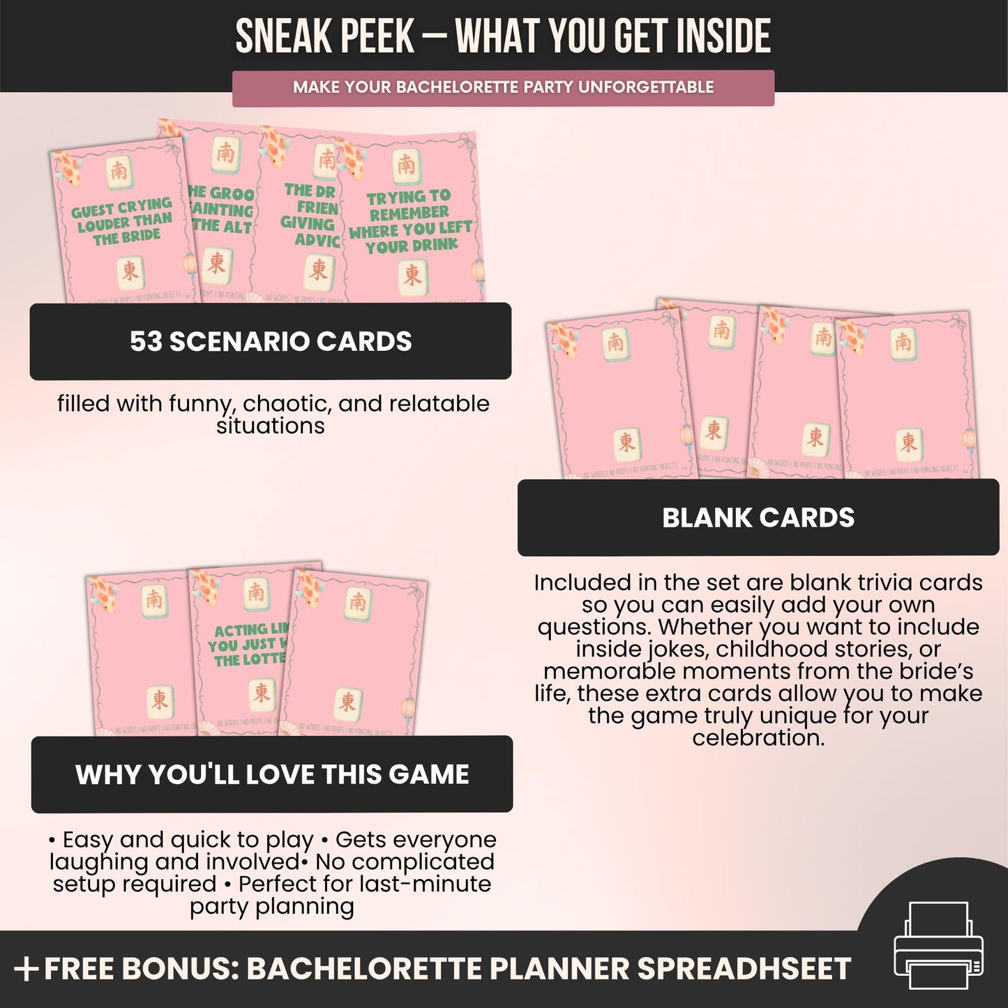 Mahjong Bachelorette Party Charades Game