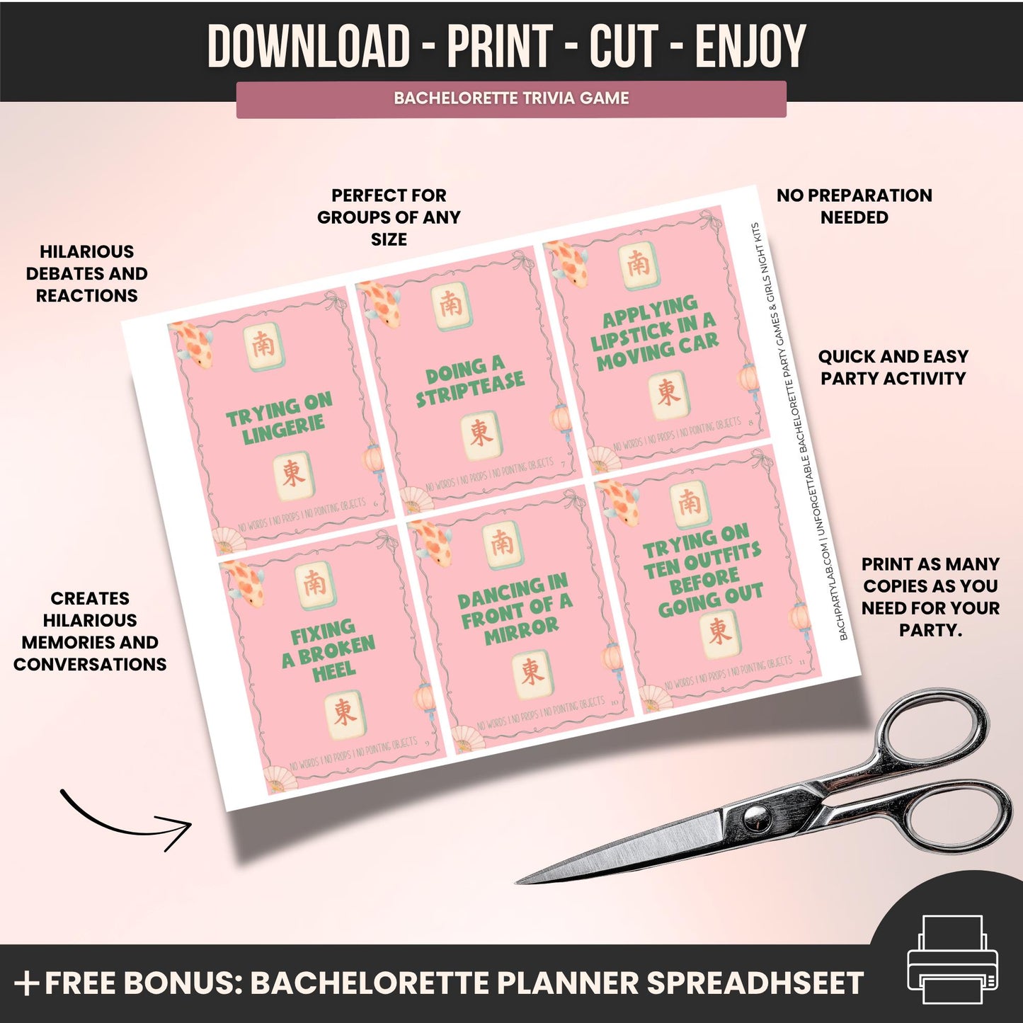 Mahjong Bachelorette Party Charades Game