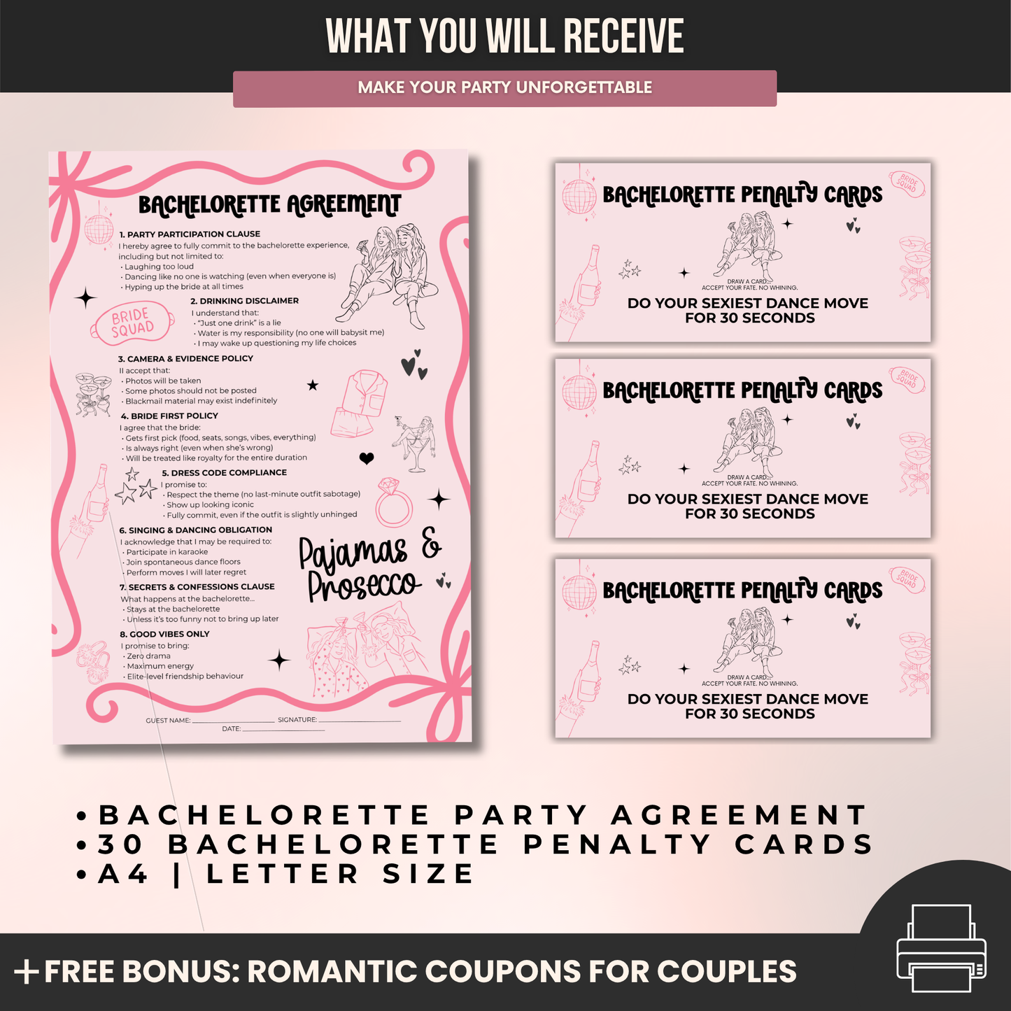 Bachelorette Party Contract - Pajamas & Prosecco Party