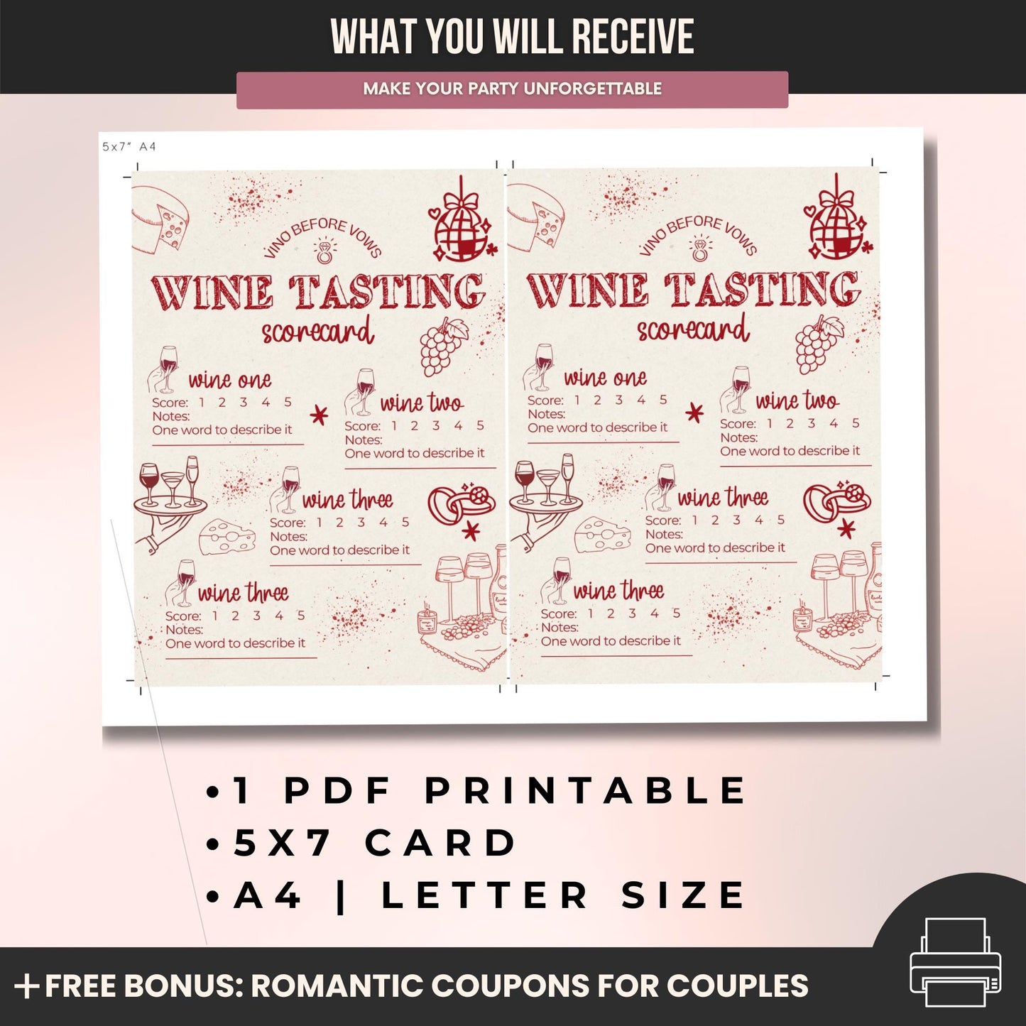 Wine Tasting Notes Score Card