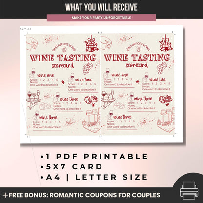 Wine Tasting Notes Score Card