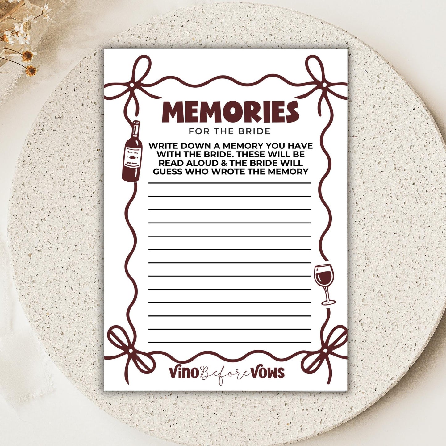 Vino Before Vows Bachelorette Wishes and Advice Cards
