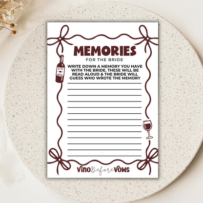Vino Before Vows Bachelorette Wishes and Advice Cards