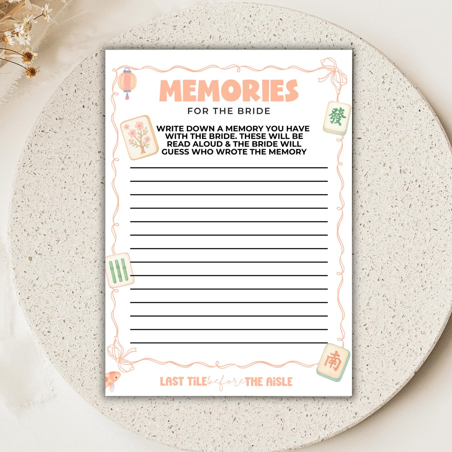 Mahjong Bachelorette Wishes and Advice Cards