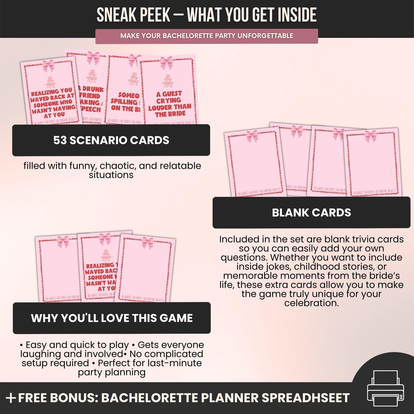 Coquette Bachelorette Charades Cards